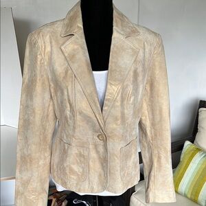 Genuine Leather Jacket - Beige w/ Metallic Gold - Size 12